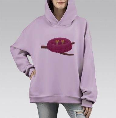 Nest (Живая Азбука), Hoodie Mono Fiolet, оверсайз, утепленная
