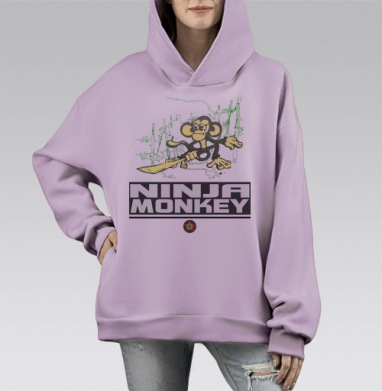 Ninja Monkey / Обезьянка-ниндзя, Hoodie Mono Fiolet, оверсайз, утепленная