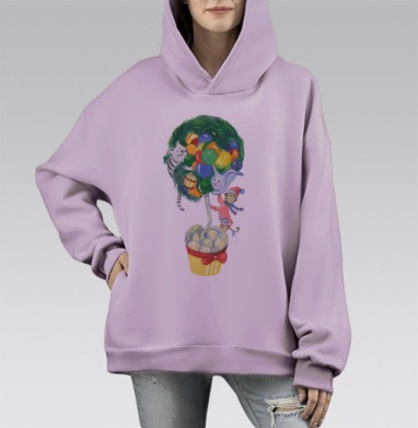 Новогоднее дерево, Hoodie Mono Fiolet, оверсайз, утепленная