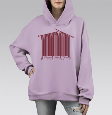 Новогодний штрихкод, Hoodie Mono Fiolet, оверсайз, утепленная