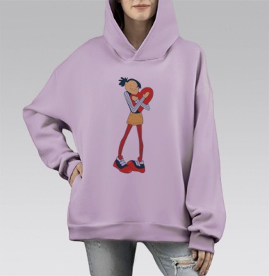 Обнимая сердце, Hoodie Mono Fiolet, оверсайз, утепленная