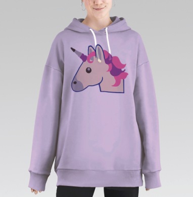 Очаровательный единорог с розово-фиолетовой гривой, Hoodie Long Oversize Fiolet