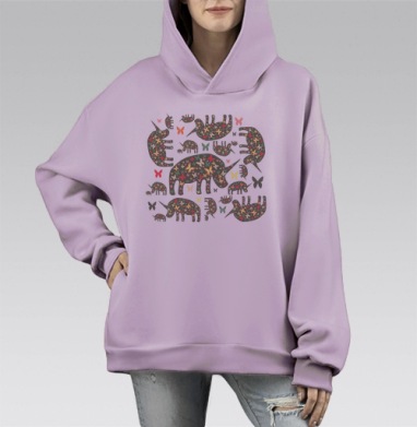 Очень добрые носороги, Hoodie Mono Fiolet, оверсайз, утепленная
