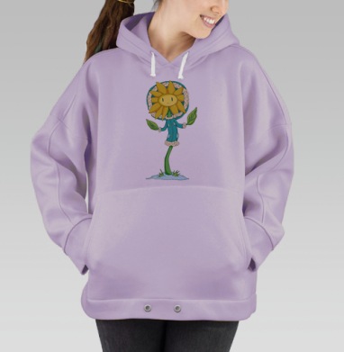 Одуванчик в зимней куртке с зелёными листьями, Hoodie Oversize Fiolet