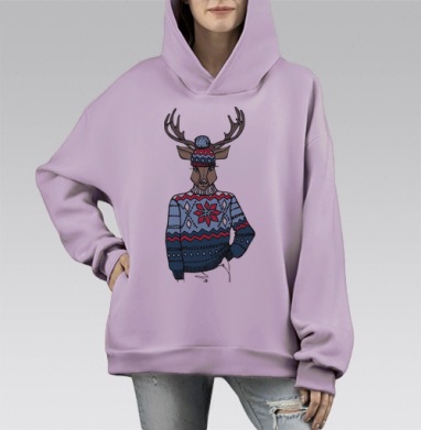 Олень в свитере, Hoodie Mono Fiolet, оверсайз, утепленная