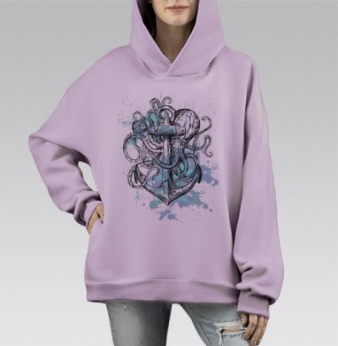 Осьминог и якорь: борьба моря и свободы, Hoodie Mono Fiolet, оверсайз, утепленная