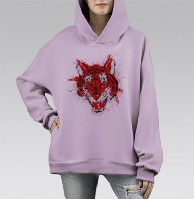 Оскал тигра, Hoodie Mono Fiolet, оверсайз, утепленная