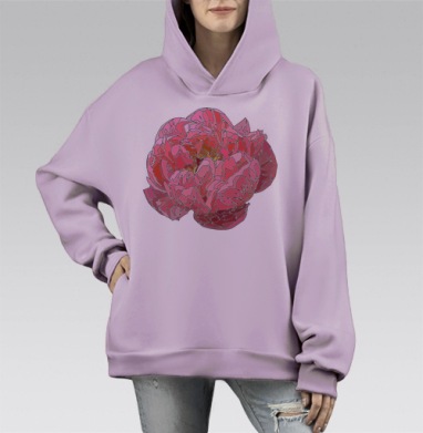 Осколки цвета. Пион, Hoodie Mono Fiolet, оверсайз, утепленная
