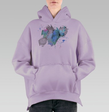 Овечки и девочка, Hoodie Oversize Fiolet, утепленная