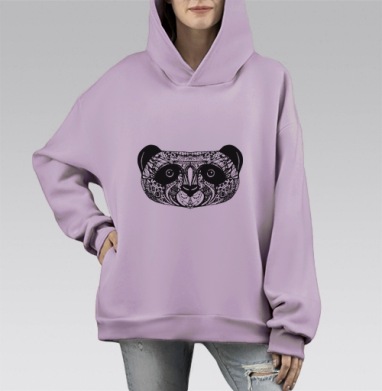 панда. черно-белая графика, Hoodie Mono Fiolet, оверсайз, утепленная