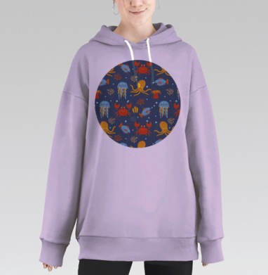 Паттерн с морскими обитателями в мультяшном стиле, Hoodie Long Oversize Fiolet