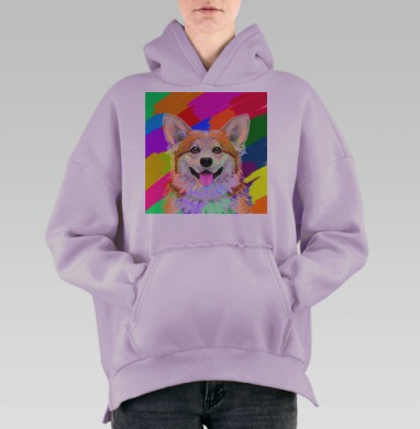 Пёс корги, Hoodie Oversize Fiolet, утепленная