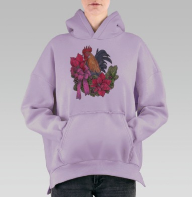 Петух с венком, Hoodie Oversize Fiolet, утепленная