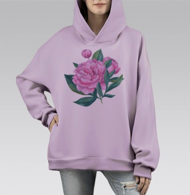 Пионовый Букет, Hoodie Mono Fiolet, оверсайз, утепленная