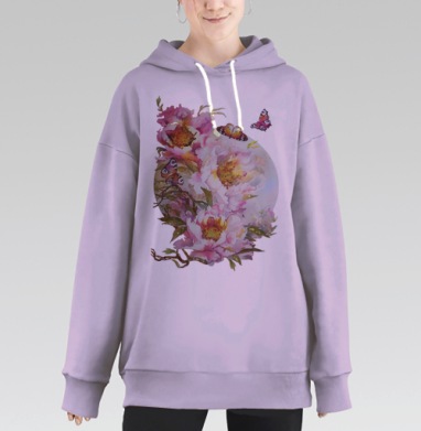 Пионы и бабочки, Hoodie Long Oversize Fiolet