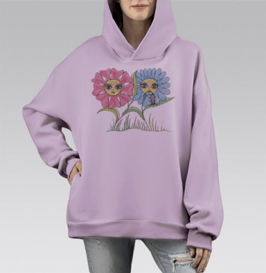 Плотоядные цветы, Hoodie Mono Fiolet, оверсайз, утепленная
