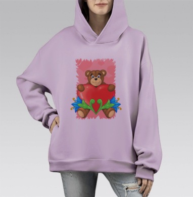 Плюшевый Мишка., Hoodie Mono Fiolet, оверсайз, утепленная