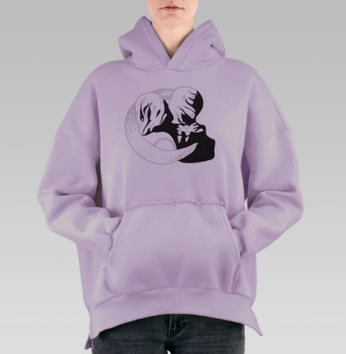 Поцелуй в стиле Рене Магритт, Hoodie Oversize Fiolet, утепленная