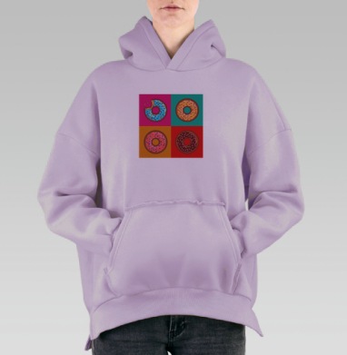 Pop art donut / Пончик в стиле поп-арт, Hoodie Oversize Fiolet, утепленная