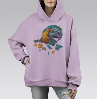 Попугай в стиле геометрической деконструкции, Hoodie Mono Fiolet, оверсайз, утепленная