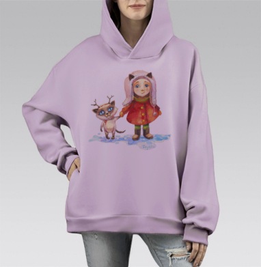 Пойдем гулять!, Hoodie Mono Fiolet, оверсайз, утепленная
