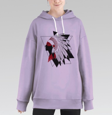 Профиль индейца в героическом перьевом уборе, Hoodie Long Oversize Fiolet