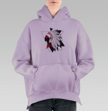 Профиль индейца в героическом перьевом уборе, Hoodie Oversize Fiolet, утепленная