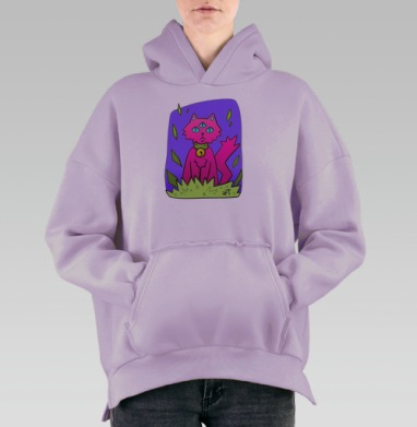 Психоделичный котик, Hoodie Oversize Fiolet, утепленная