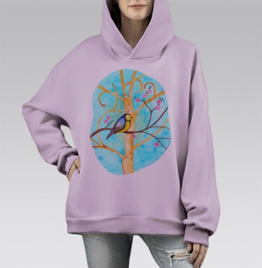 Птиц-Синиц, Hoodie Mono Fiolet, оверсайз, утепленная