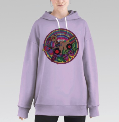 Птица и бабочки: музыкальный психоделический танец, Hoodie Long Oversize Fiolet