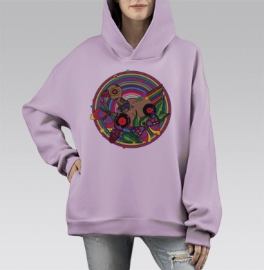 Птица и бабочки: музыкальный психоделический танец, Hoodie Mono Fiolet, оверсайз, утепленная