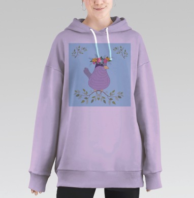 Птица с венком из цветов, Hoodie Long Oversize Fiolet