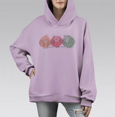 ПтЫчки, Hoodie Mono Fiolet, оверсайз, утепленная