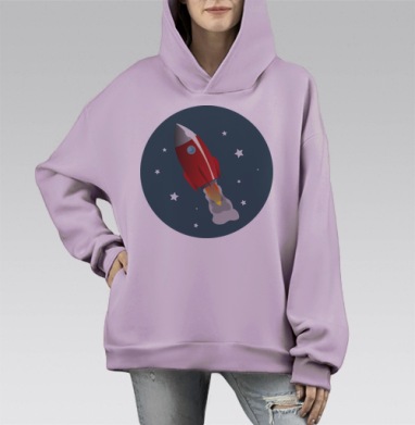 Ракета в космосе, Hoodie Mono Fiolet, оверсайз, утепленная
