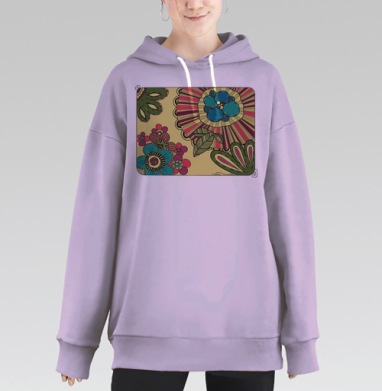 Растительный принт, Hoodie Long Oversize Fiolet
