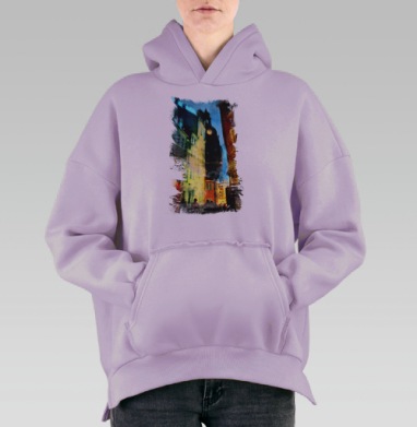 Рига, ночной город, Hoodie Oversize Fiolet, утепленная