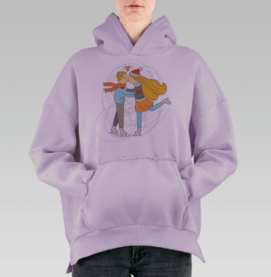 Романтичная пара на катке — открытка любви, Hoodie Oversize Fiolet, утепленная