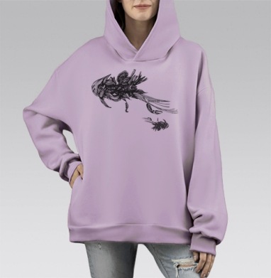 Рыбка графика, Hoodie Mono Fiolet, оверсайз, утепленная