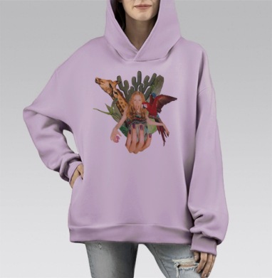 Сафари, Hoodie Mono Fiolet, оверсайз, утепленная