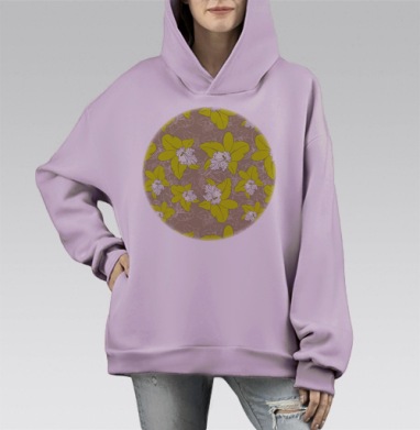 салатовая орхидея, Hoodie Mono Fiolet, оверсайз, утепленная