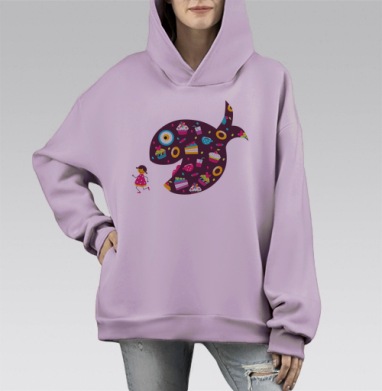 Сахарный кит., Hoodie Mono Fiolet, оверсайз, утепленная