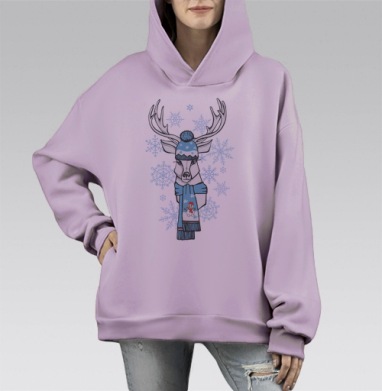 Северный олень в шапке, Hoodie Mono Fiolet, оверсайз, утепленная