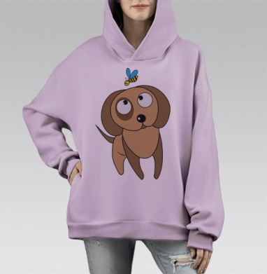 Щенок с пчелой, Hoodie Mono Fiolet, оверсайз, утепленная