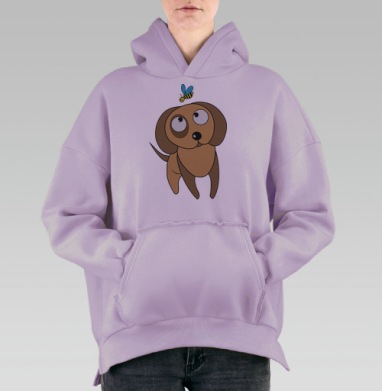 Щенок с пчелой, Hoodie Oversize Fiolet, утепленная