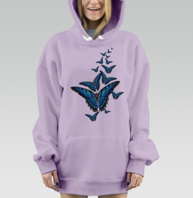 Синие бабочки, Hoodie Mjhigh Dig Mel, Fiolet, утепленная