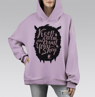 Ситать овец, Hoodie Mono Fiolet, оверсайз, утепленная