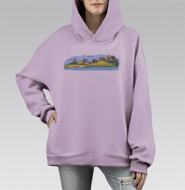 Сказочные земли., Hoodie Mono Fiolet, оверсайз, утепленная