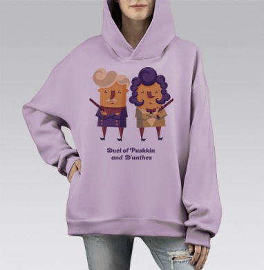 Скетч дуэли Пушкина и Дантеса в карикатуре, Hoodie Mono Fiolet, оверсайз, утепленная