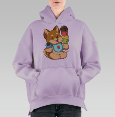 Сладкие собачки - пломбир, Hoodie Oversize Fiolet, утепленная