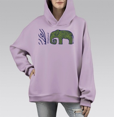 слон этно, Hoodie Mono Fiolet, оверсайз, утепленная